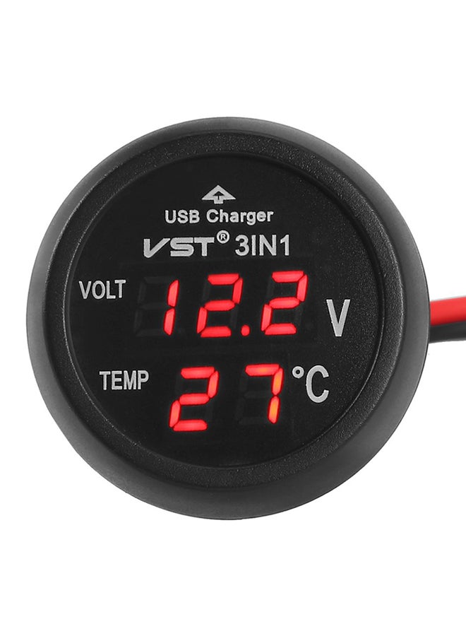 OUTAD 3-In-1 Digital LED USB Car Charger Black - Image 2