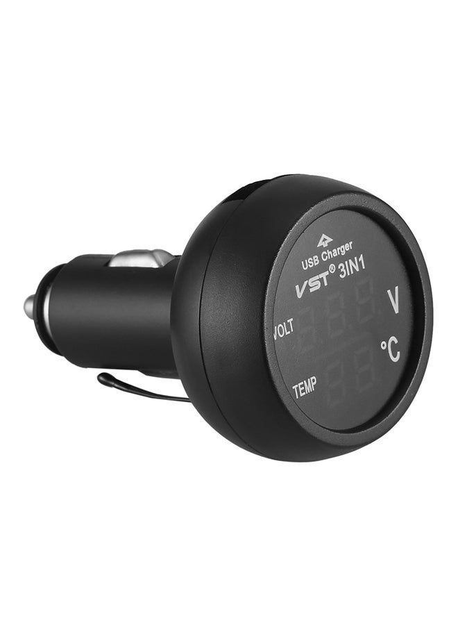 OUTAD 3-In-1 Digital LED USB Car Charger Black - Image 3