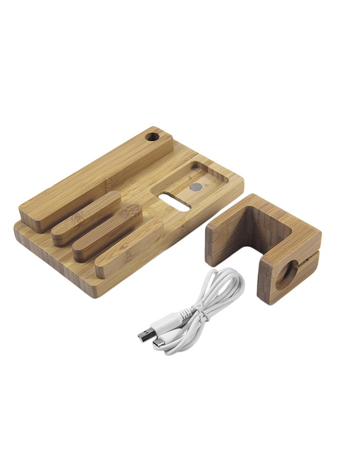 OUTAD 4-Port USB Charging Station Stand For Phone And Apple Watch Brown - Image 1