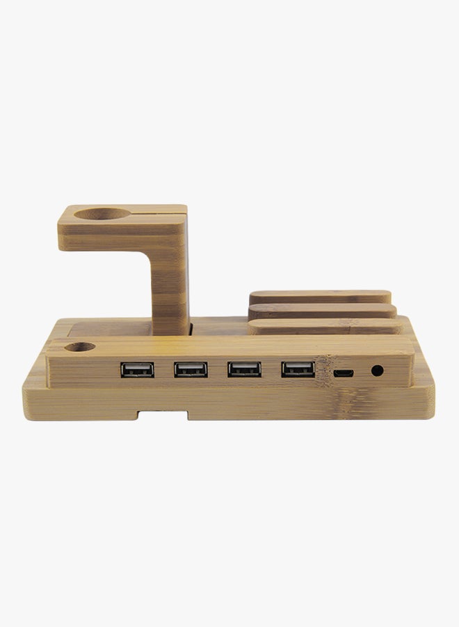 OUTAD 4-Port USB Charging Station Stand For Phone And Apple Watch Brown - Image 3