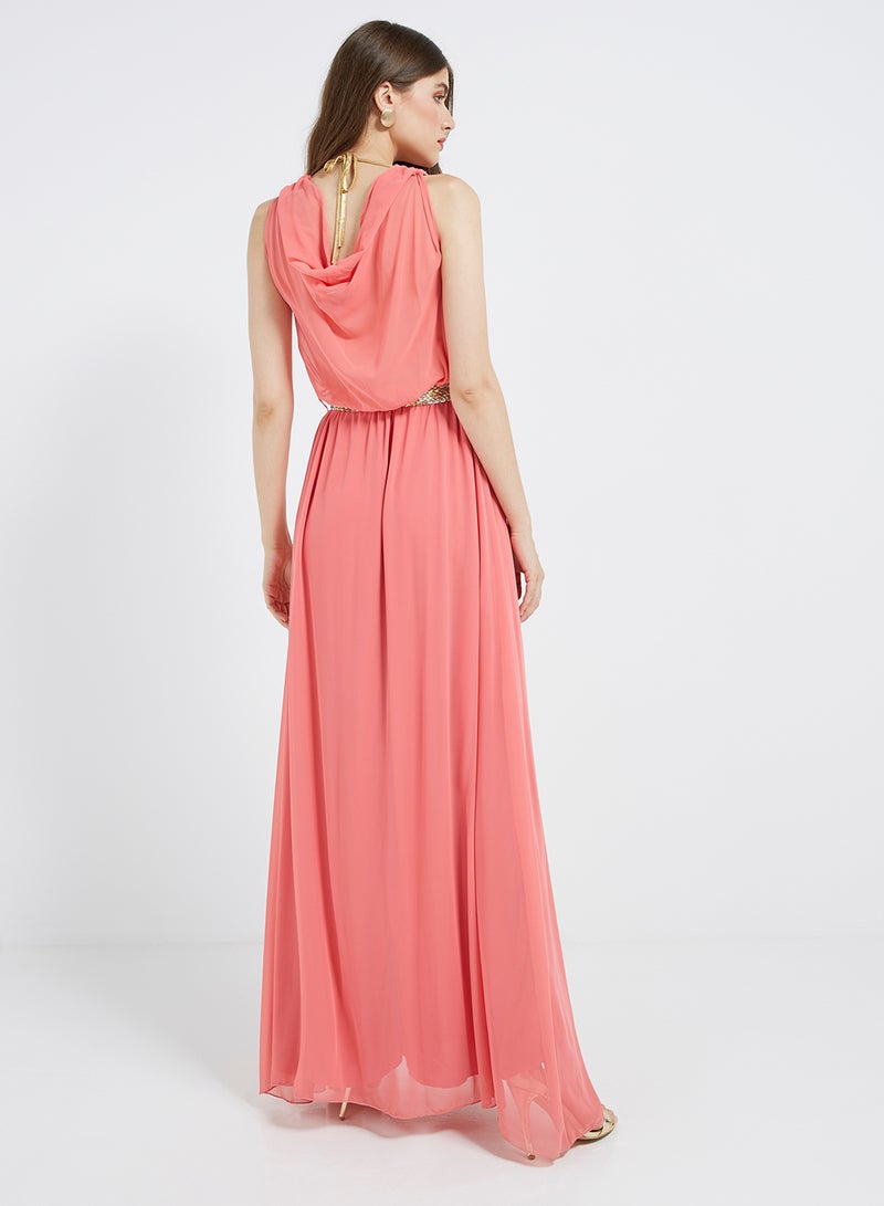 Golden Apple - Solid Lace Detailed Maxi Dress Peach - Image 1