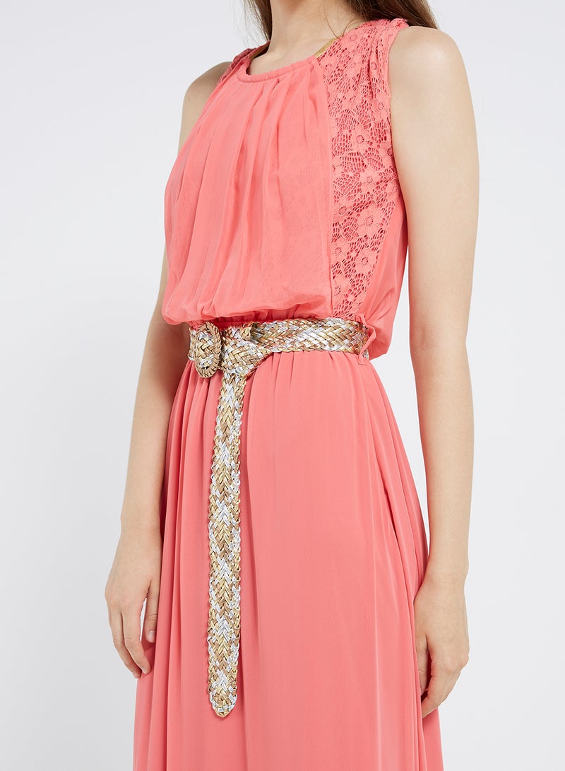 Golden Apple - Solid Lace Detailed Maxi Dress Peach - Image 1