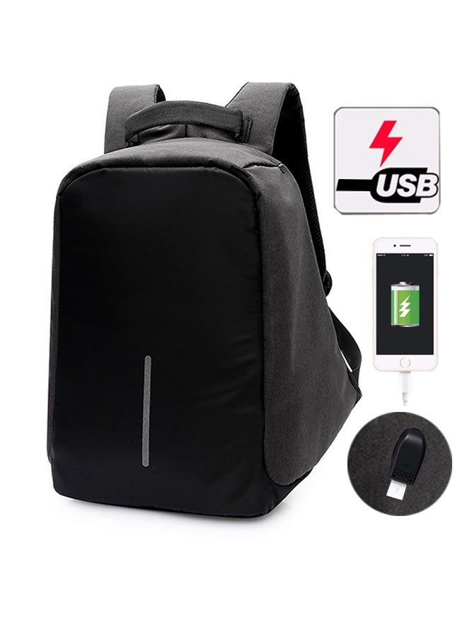 Zipper Closure Charging Backpack Black - Image 2