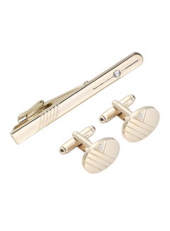 Stainless Steel Diamond Tie Clip And Cufflinks Set