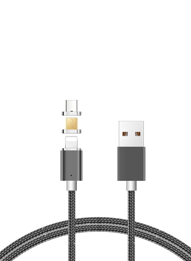 3-In-1 Micro USB Magnetic Data Sync Charging Cable Dark Grey - Image 1