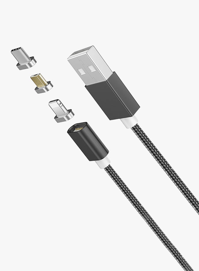 3-In-1 Micro USB Magnetic Data Sync Charging Cable Dark Grey - Image 2