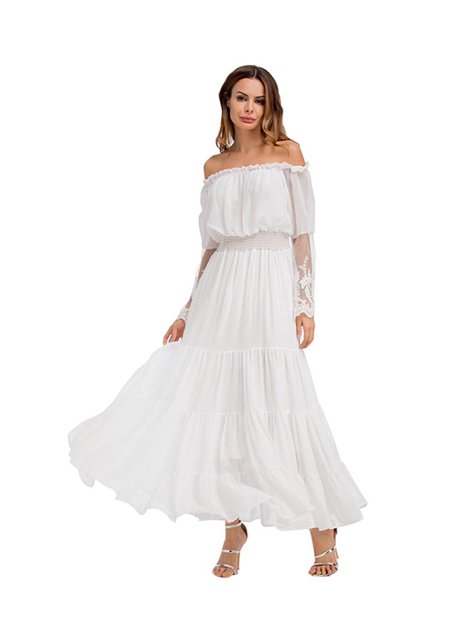 Off Shoulder Maxi Dress White  - Image 1