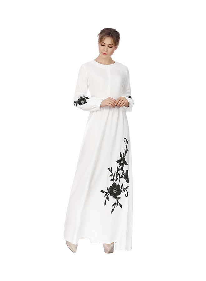 Long Sleeves Embroidered Dress White  - Image 1