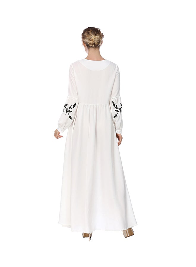 Long Sleeves Embroidered Dress White  - Image 2