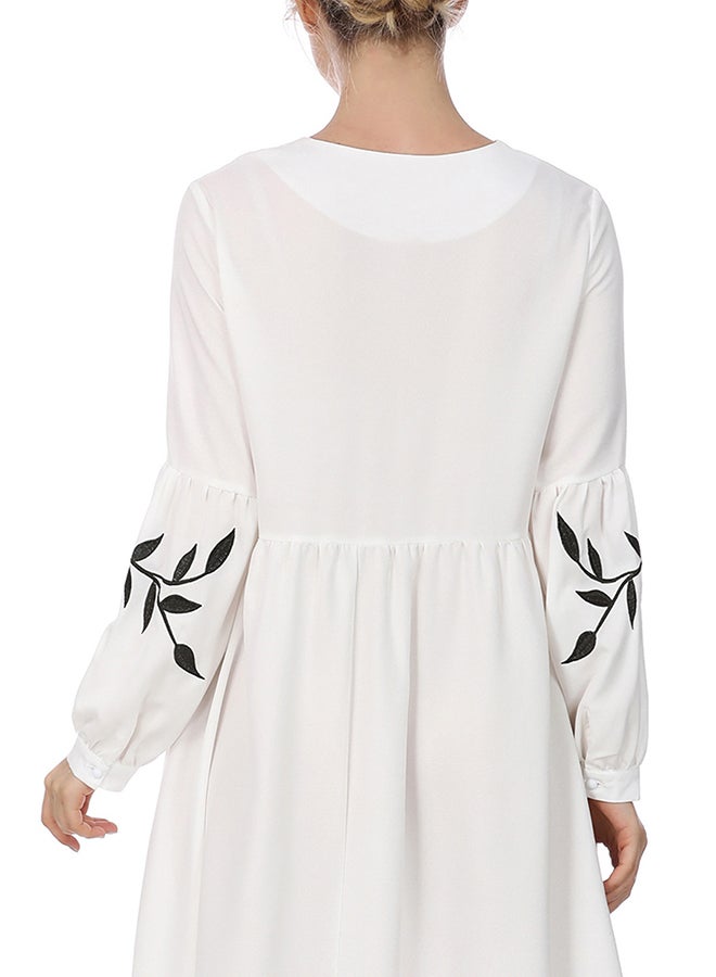 Long Sleeves Embroidered Dress White  - Image 4