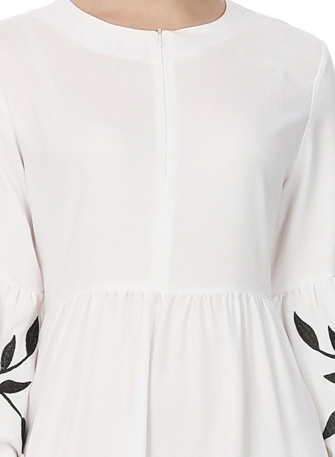 Long Sleeves Embroidered Dress White  - Image 5