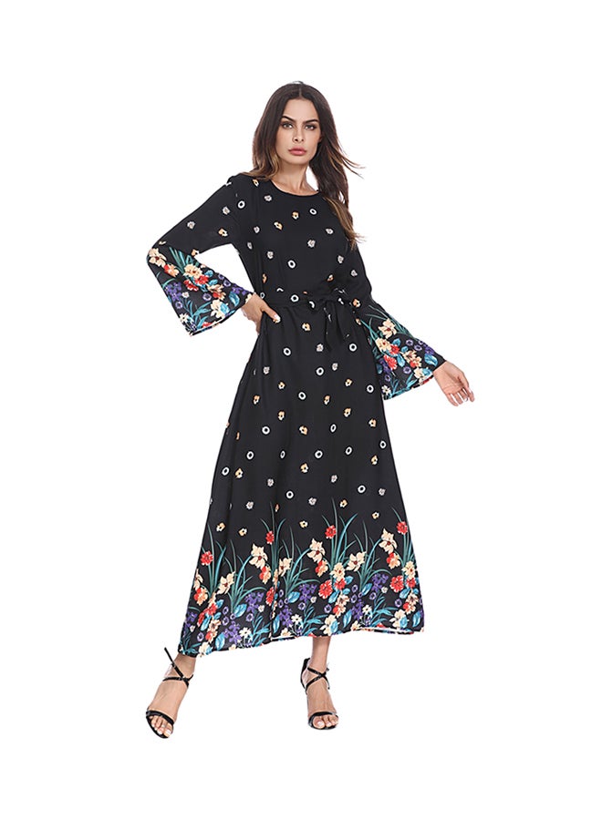 Long Sleeves Printed Maxi Dress Black - Image 1