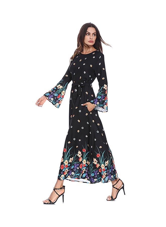 Long Sleeves Printed Maxi Dress Black - Image 3