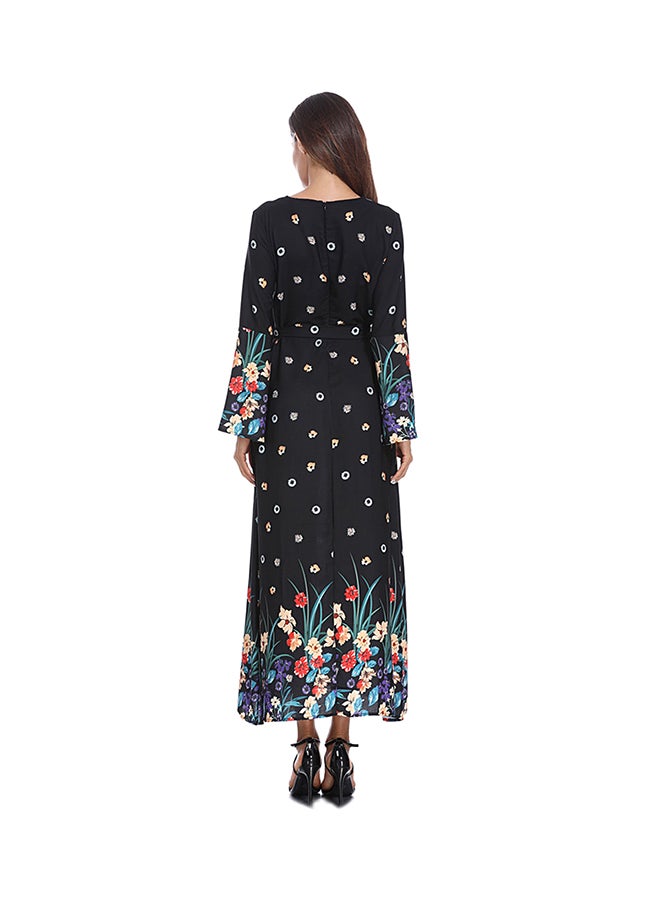 Long Sleeves Printed Maxi Dress Black - Image 4