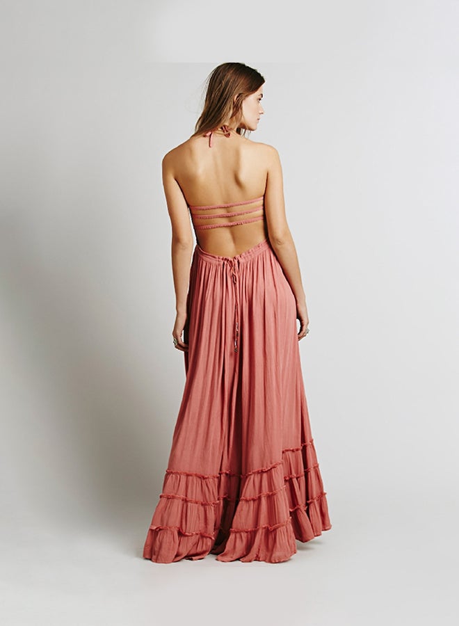 Halter Neck Maxi Dress Pink  - Image 2