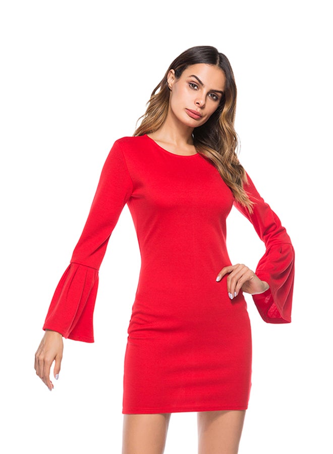 Long Sleeves Mini Dress Red  - Image 1