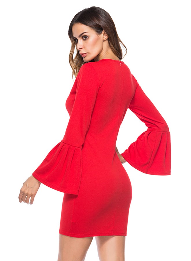 Long Sleeves Mini Dress Red  - Image 2