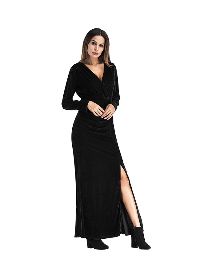 V-Neck Slit Maxi Dress Black  - Image 1