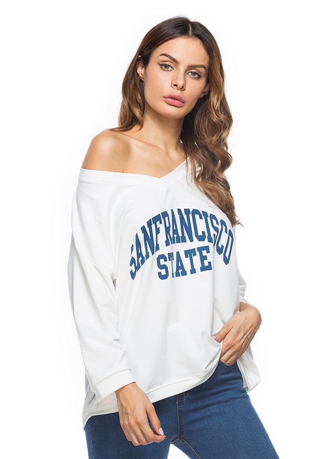 تي شيرت برقبة على شكل حرف "في" أبيض - Image 3