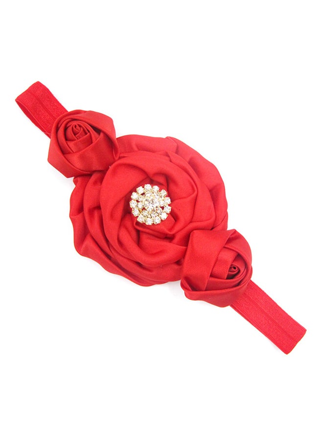 Stone Embellished Flower Headband Red