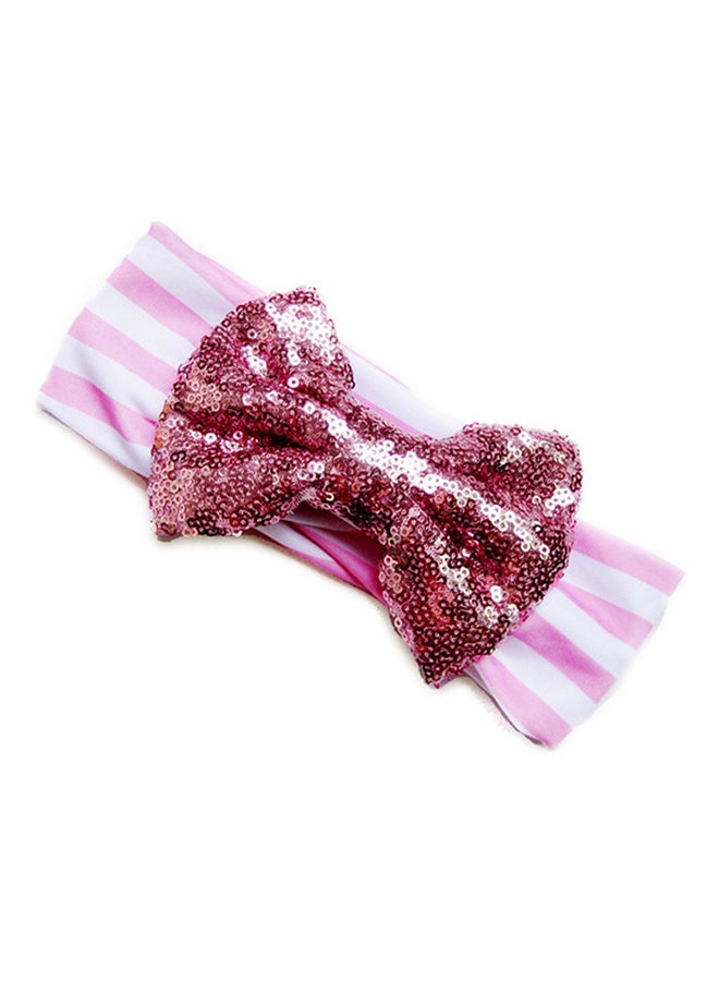 Bow Embellished  Headband Pink/White - Image 1
