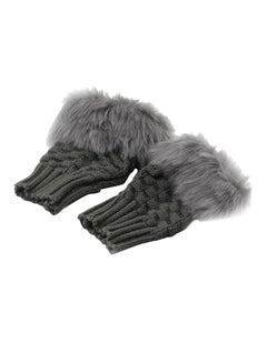 Fashion Arm Warmer Fingerless Knitted Fur Trim Gloves Grey