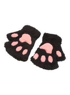 Fluffy Bear Paw Mittens Half Finger Gloves Brown/Pink