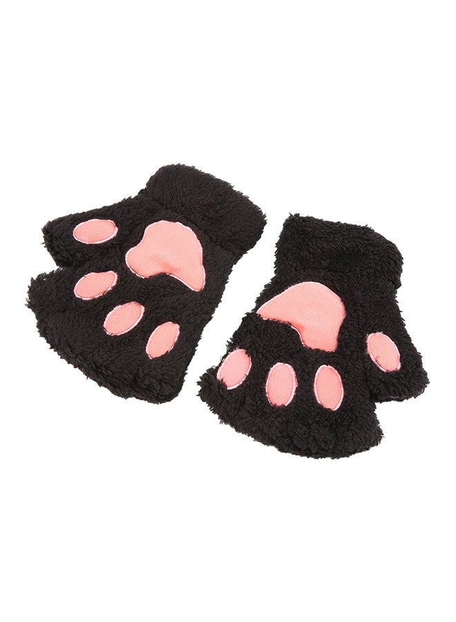 Generic - Fluffy Bear Paw Mittens Half Finger Gloves Brown/Pink - Image 1