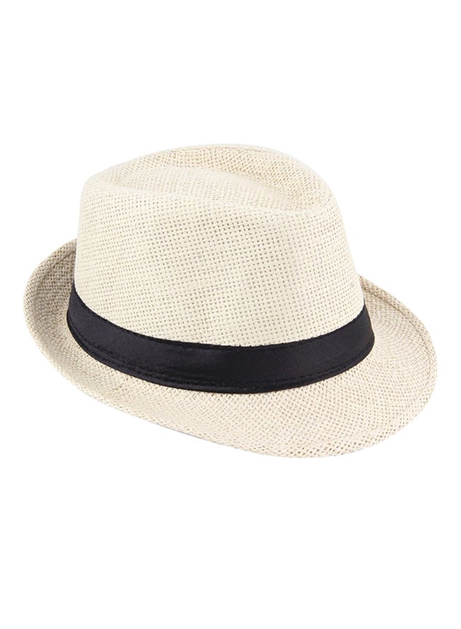 Generic Fedora Trilby Straw Panama Style Packable Travel Sun Hat Beige/Black 