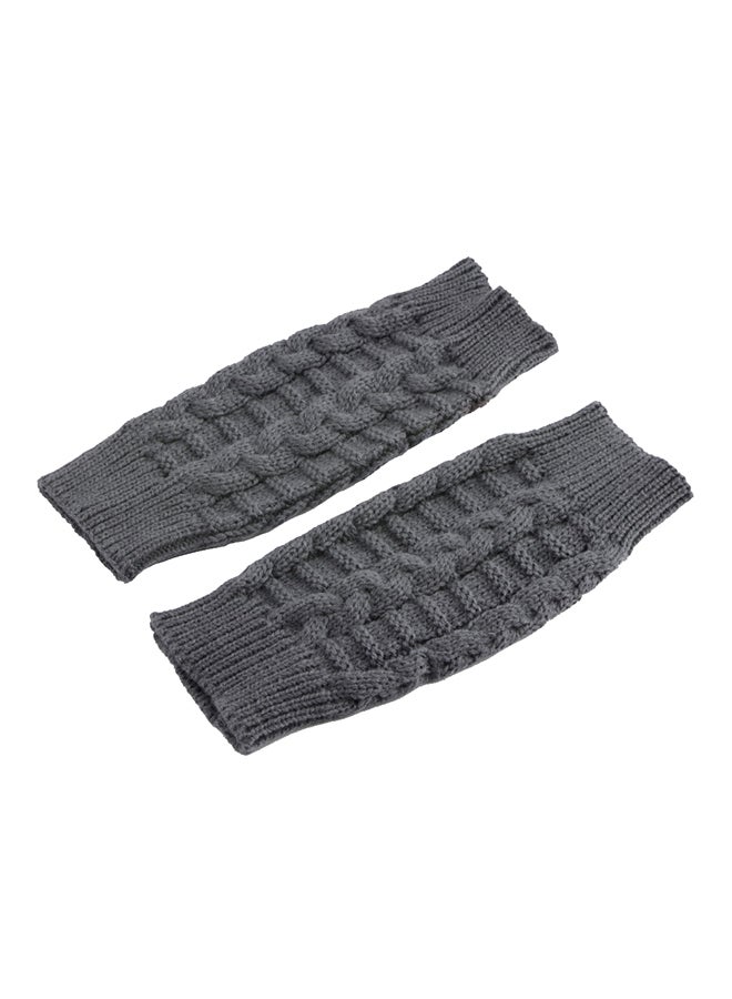 Mitten Knitted Fingerless Long Stretchy Gloves Grey 