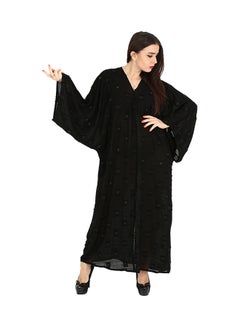 رهف عباية بأكمام جرس ورقبة بشكل حرف V أسود  - Image 1