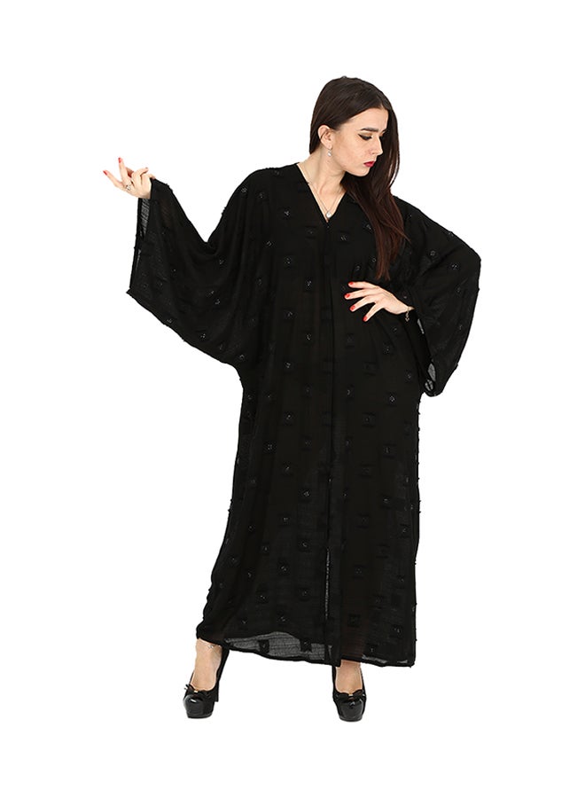 Rahaf Bell Sleeves V Neck Abaya Black - Image 1