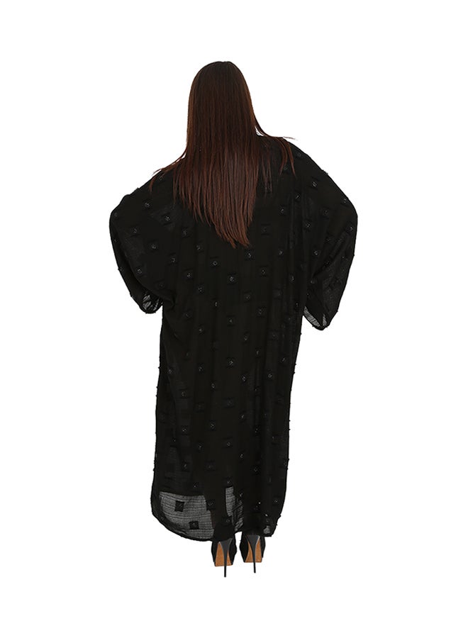 Rahaf Bell Sleeves V Neck Abaya Black - Image 2
