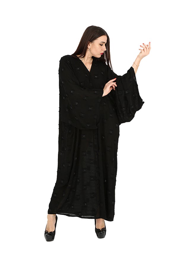 Rahaf Bell Sleeves V Neck Abaya Black - Image 3