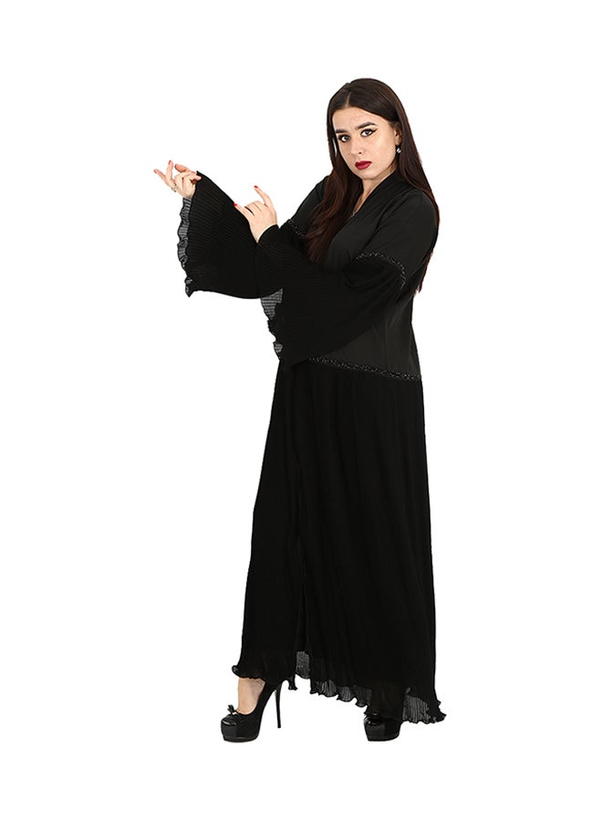 Rahaf Lace Detail Bell Sleeves Abaya Black - Image 1