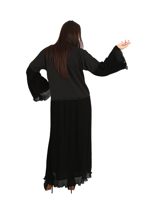 Rahaf Lace Detail Bell Sleeves Abaya Black - Image 2