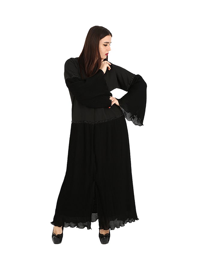 Rahaf Lace Detail Bell Sleeves Abaya Black - Image 3