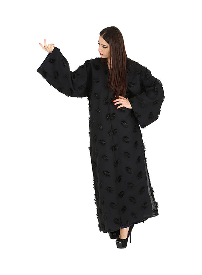Rahaf Solid Bell Sleeves Abaya Black - Image 1