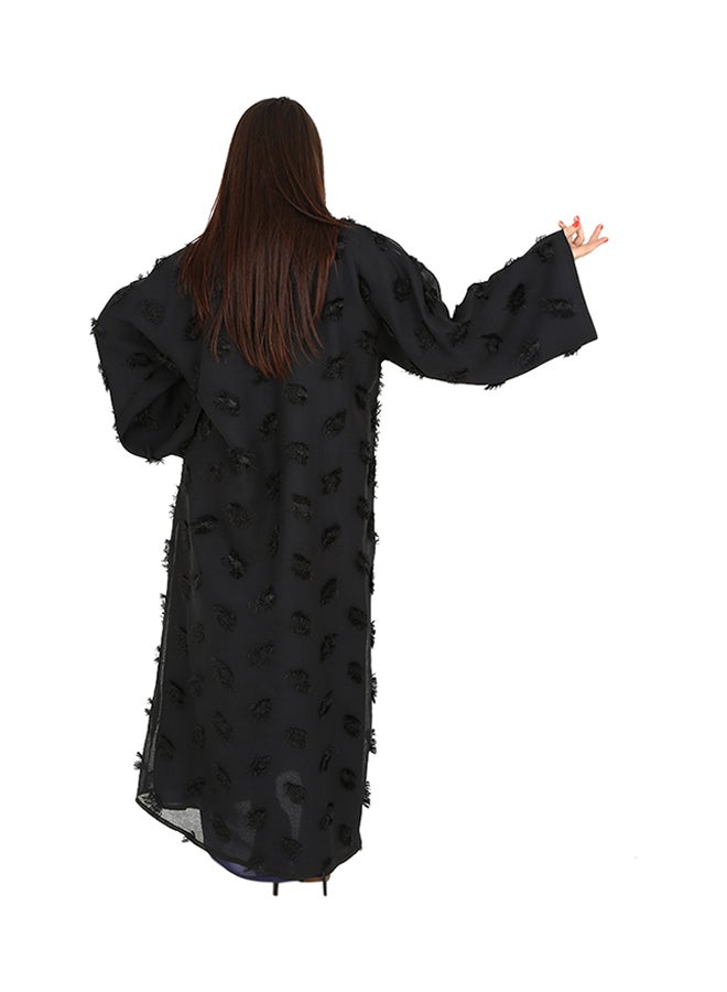 Rahaf Solid Bell Sleeves Abaya Black - Image 2