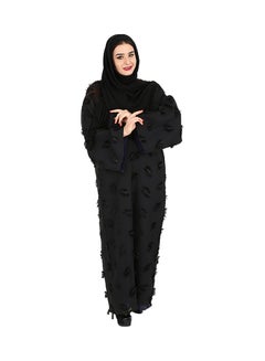 رهف عباية سادة بأكمام جرس أسود  - Image 3