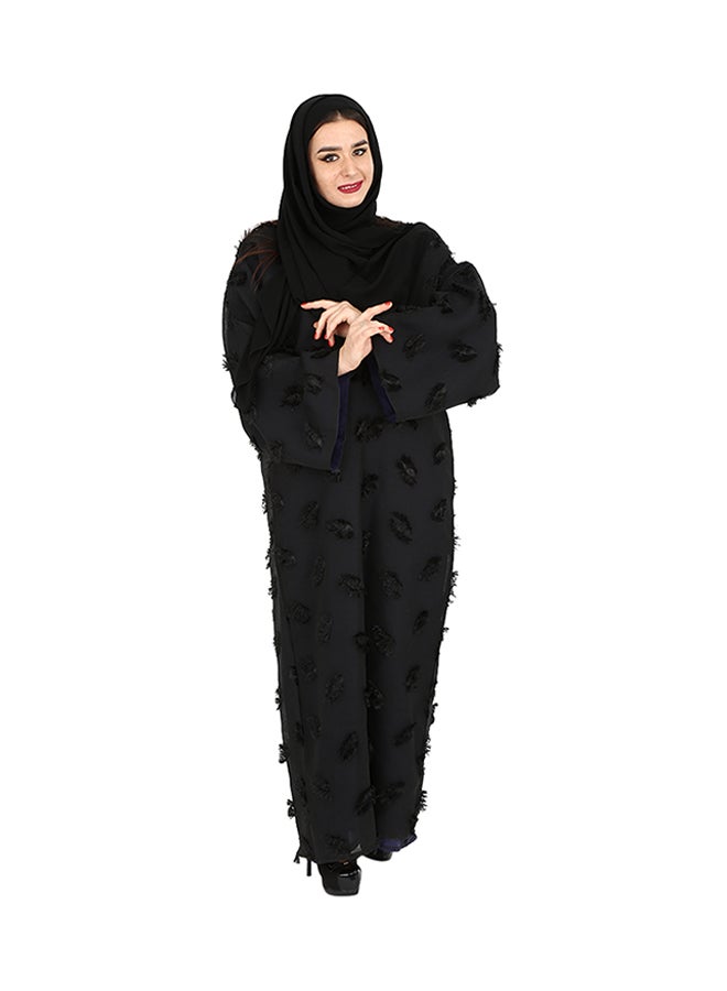 Rahaf Solid Bell Sleeves Abaya Black - Image 3