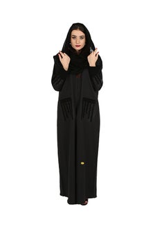 رهف عباية بأكمام طويلة برقبة بشكل حرف "في" أسود  - Image 1