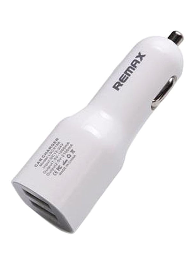 REMAX Dual Port USB Car Charger For Mobile Phone White