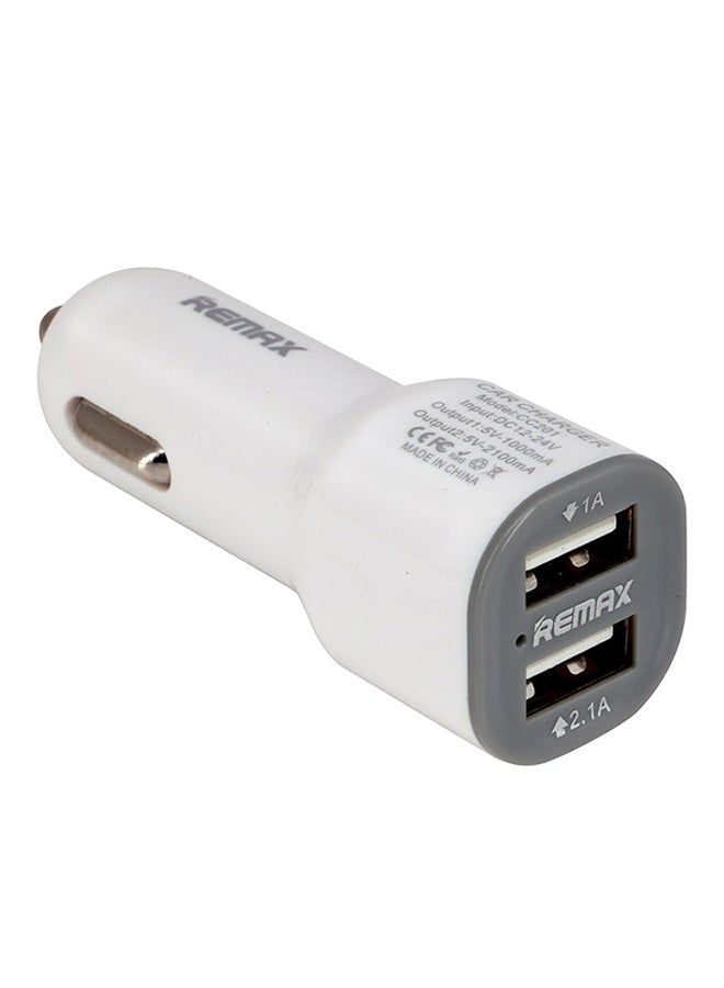 REMAX Dual Port USB Car Charger For Mobile Phone White