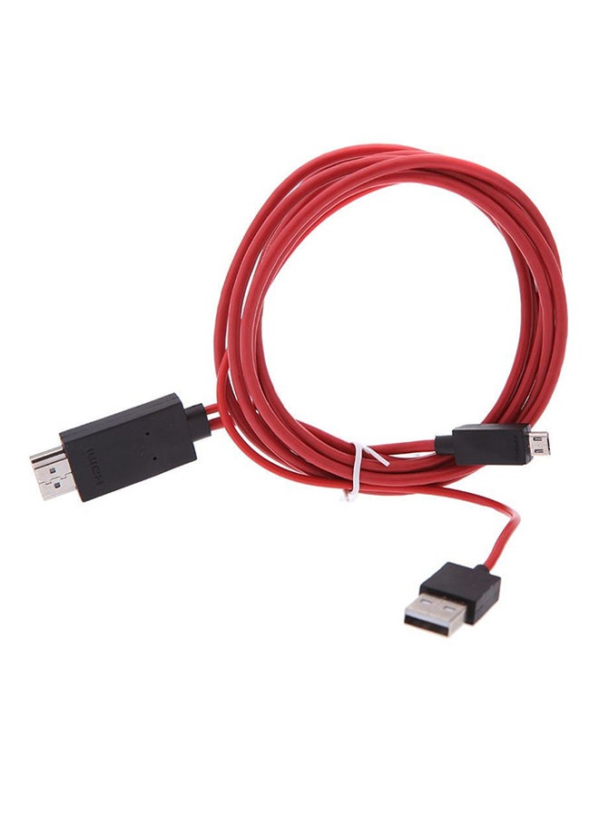كابل MHL صوت وصورة من مايكرو USB إلى HDMI للتلفزيون أحمر - Image 1