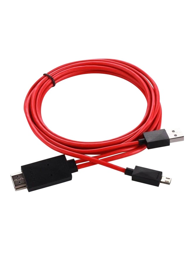 كابل MHL مايكرو USB إلى HDMI عالي الوضوح للتلفزيون أحمر وأسود