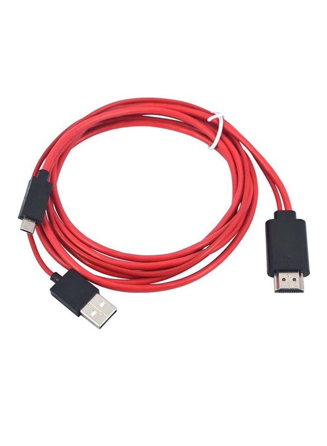 كابل MHL صوت وصورة من مايكرو USB إلى HDMI للتلفزيون أحمر