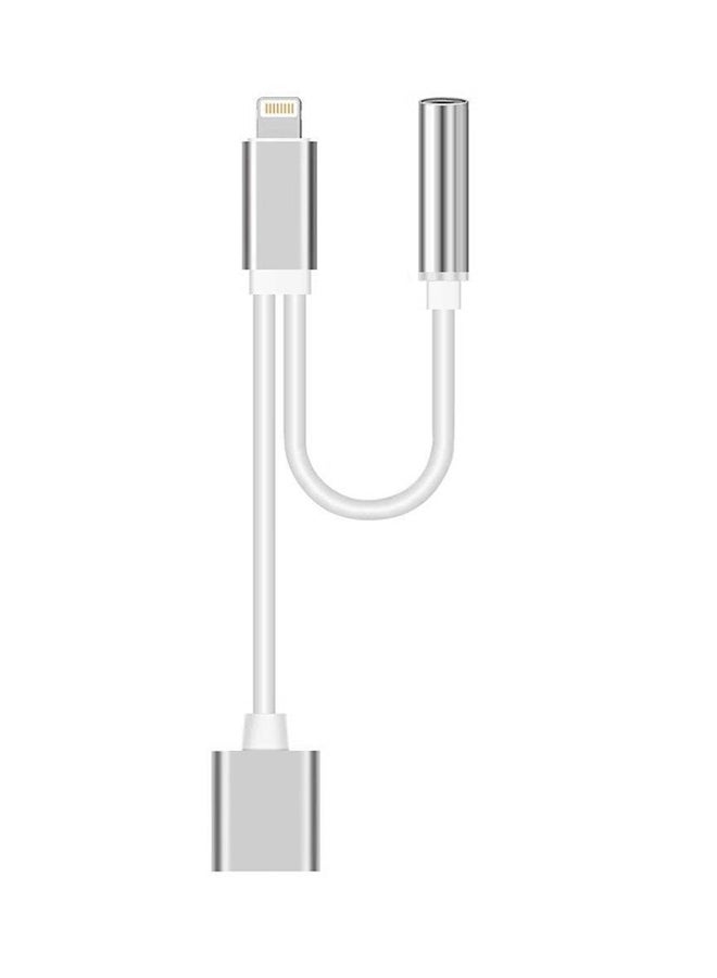 2-In-1 USB Lighting To 3.5 mm Female Converter Cable White/Silver