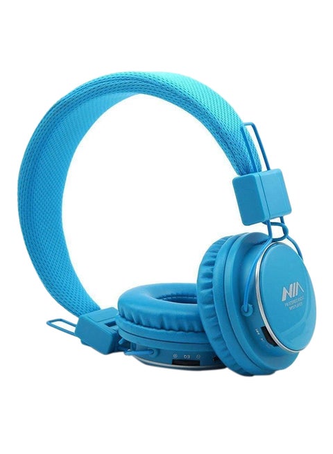 Stereo Aux Bluetooth Wireless On-Ear Plugin Headphone Blue