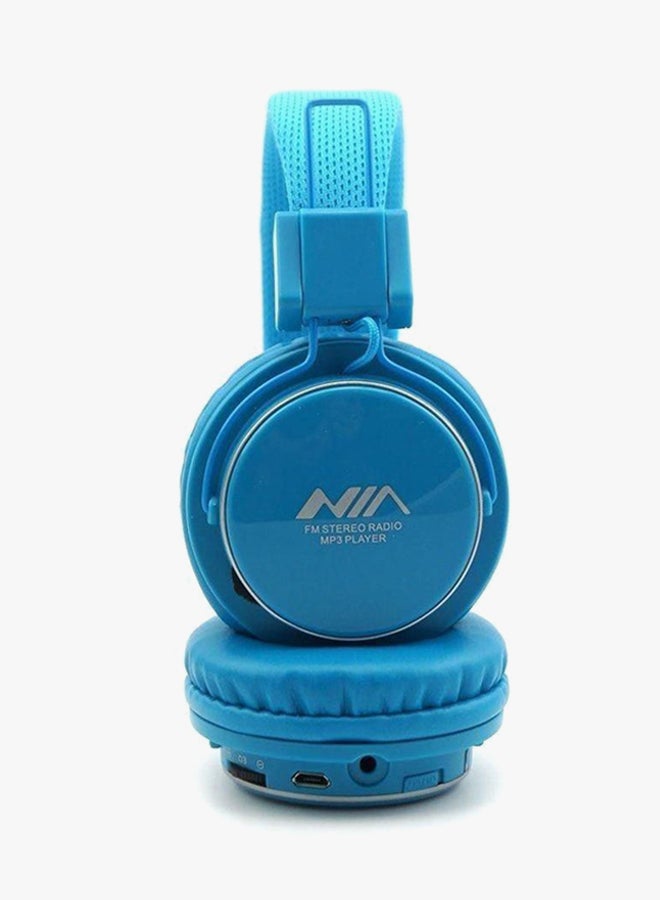 Stereo Aux Bluetooth Wireless On-Ear Plugin Headphone Blue